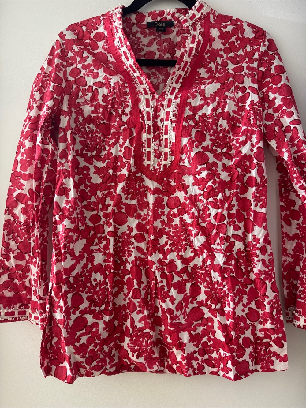 Dalia White Tunic with Pink-Red Floral Print